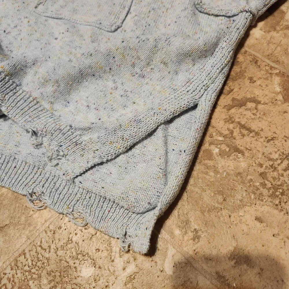 Evelyn Blue Womens Size Med Speckled Knit Sweater Distressed Hem Split Seam Blue - Picture 6 of 10